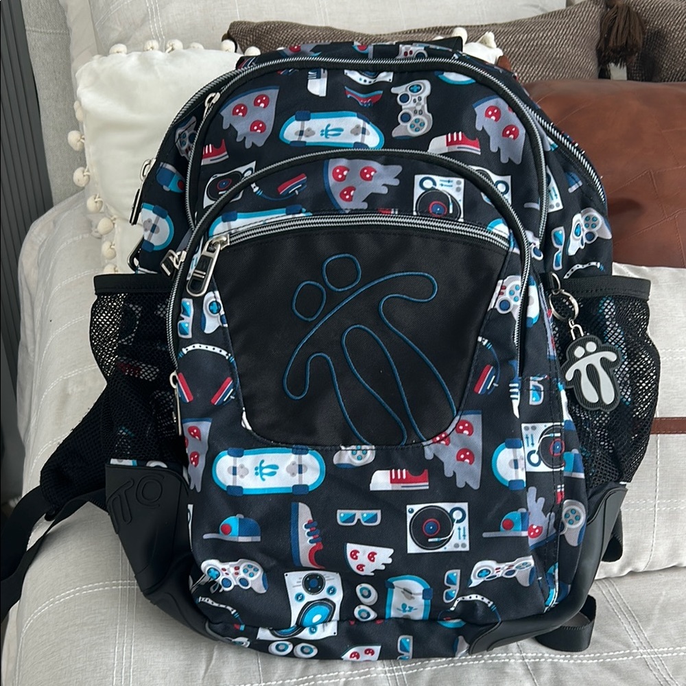 Totto Black and Blue Backpack with Playful Pattern